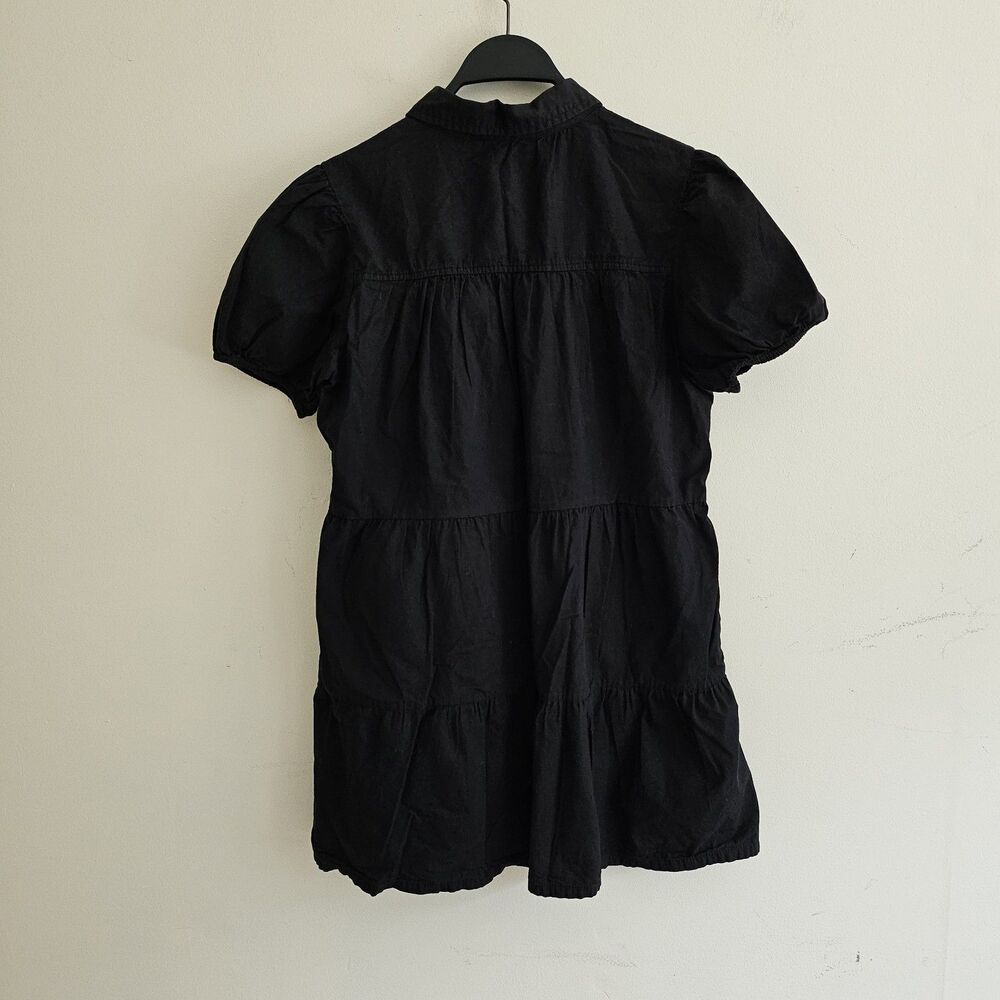 Derek Heart Puff Sleeve Tiered Button Front Mini Dress Black Cottagecore Youth L